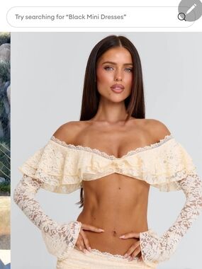 Outcast Off-Shoulder Cream Lace Ruffle Crop Top